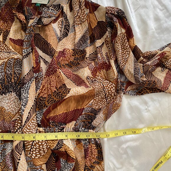 Farm Rio Brown Dotted Macaws Long Sleeve Maxi Ruffle Boho Dress Small - Picture 7 of 8